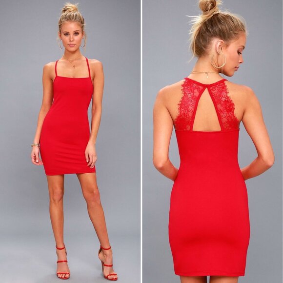 Lulus Dance on the Roof Red Lace Mini Dress Size Small Bodycon Cocktail New - Picture 1 of 9